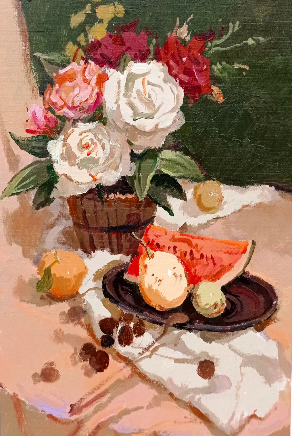 学习印象派,用小碎笔触画水果,水粉色彩静物画